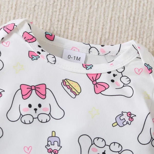 3pcs Newborn Baby's Solid Color/Cartoon Bowknot Dog Print Long Sleeve Footie, Toddler & Infant Girl's Comfy Footed Romper For Spring Fall photo-5