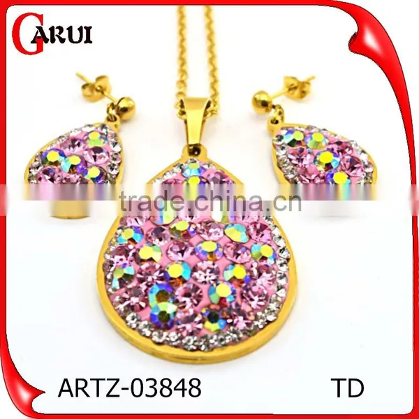 316L Stainless Steel Jewelry African Gold Plated Jewelrys Set With Colorful Crystal photo-3