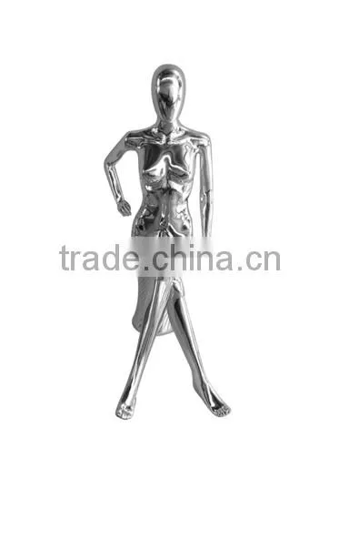 Glossy Chrome Silver Color Electroplating Sitting Mannequin Height 175cm Garment Display photo-2