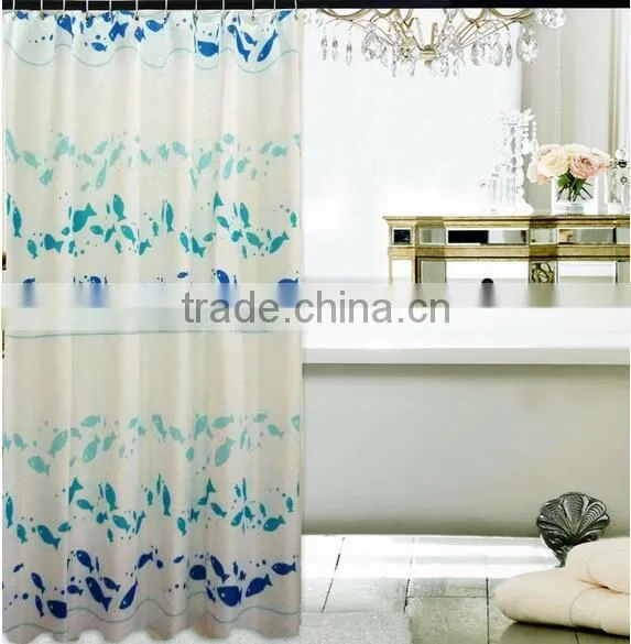 Waterproof Mildew Resistant Polyester Small Fishes Printed Shower Curtain, High Quality Bath Curtain photo-2