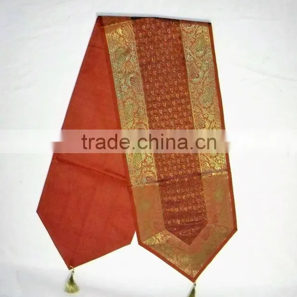 Indian Silk Table Runner With 6 Place Mats & 6 Coaster in Orange Color Size 16*62 photo-2