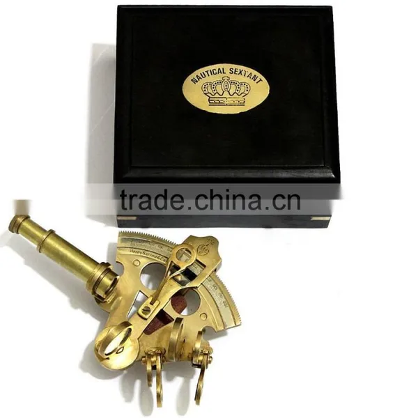 Buy Antique Brass Shiny Marine Nautical Sextant- Small NAUTICAL SEXTANT REPLICA With Black Wooden Box 1027 photo-4