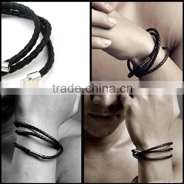 NEW Fashion Handmade Leather Wrap Wristband Cuff Punk Magnetic Buckle Bracelet photo-4
