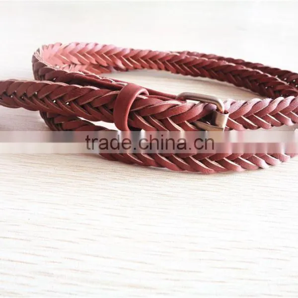 Dark brown factory cheap price braided pu belts