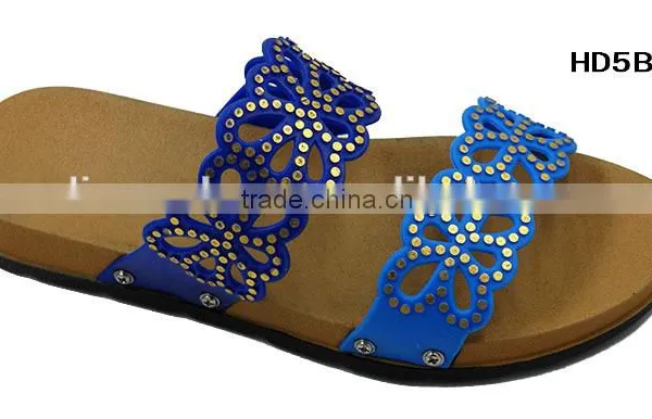2016 Durable Ladies New Design Flat PCU Blowing Two Strap Slide Sandal Slippers photo-3