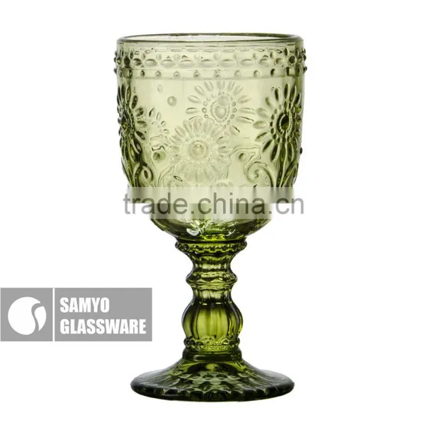 SAMYO Fashion Machine Pressed Mouth Wine Glass With Sunny Flower Pattern photo-2