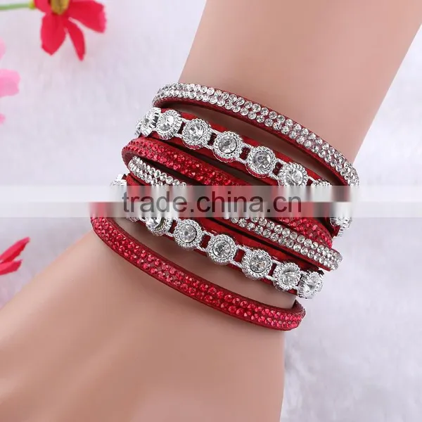 6 Colors Multilayer Bohemian Leather Velvet Wrap Crystal Magnetic Bracelet photo-3