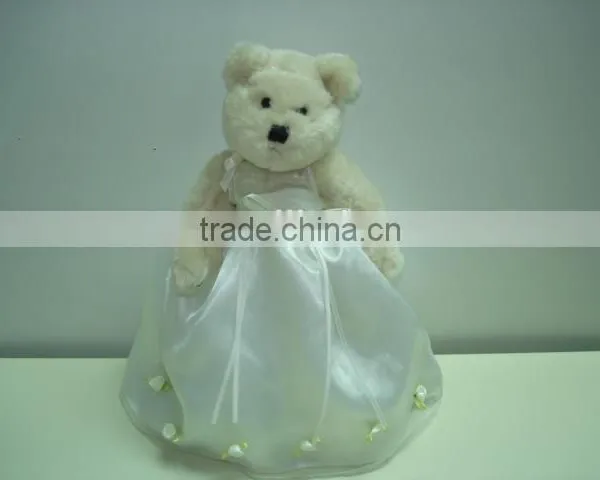 Plush Toy Teddy Bear, White Bear With Wedding Dress
