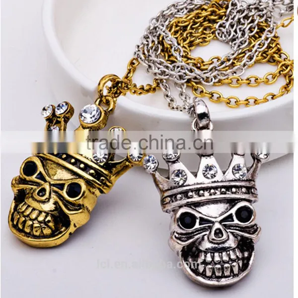Hiphop Imitation Jewelry Hot Sale Halloween Necklace Punk Skull Pendant Statment Necklace Sweater Chain photo-3