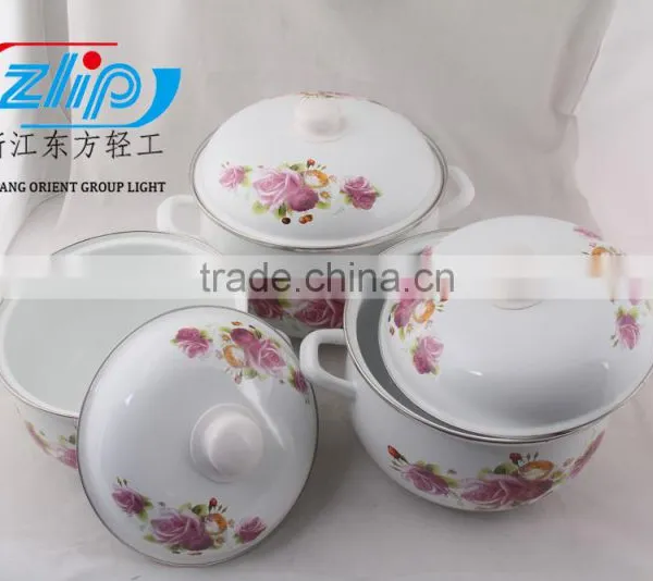 The Best Quality 3 Pcs Enamel Casserole With Metal Cover Beautiful Decal photo-5
