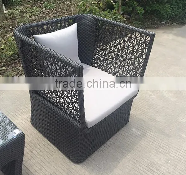 Modern Black Rattan High Back Wide Coffee Table Set photo-5