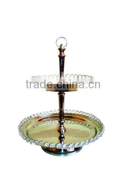 SILVER PLATED BEADED 2 TIER WEDDING CAKE STAND, FANCY WEDDING CAKE STAND, SILVER BEADED FRUIT STAND