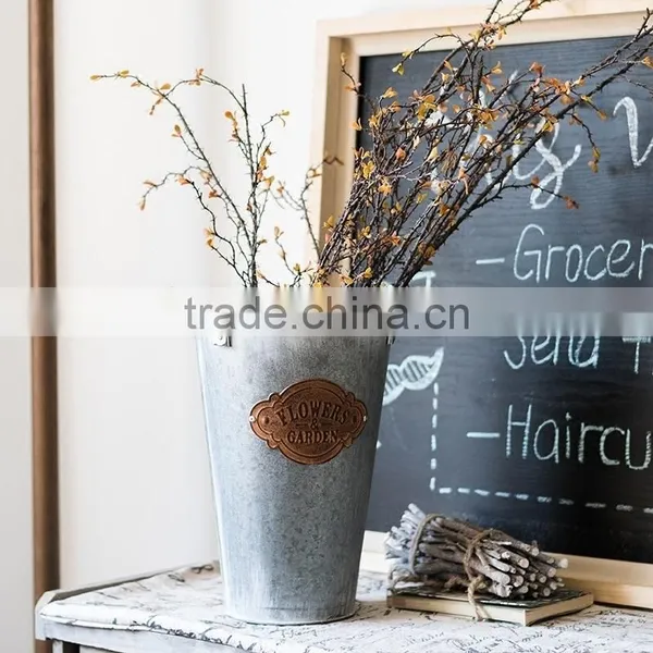 Garden Decoration Indoor Tall Galvanized Bucket Vase Metal Flower Tin Pot With Handles photo-3