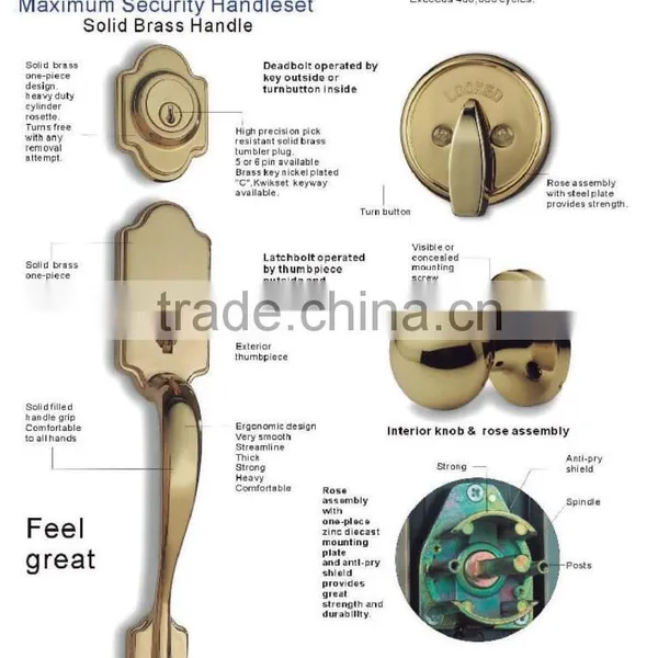 ANSI Grade 2 Brass Hotel Commercial Residential Door Lever Handleset Lock photo-2