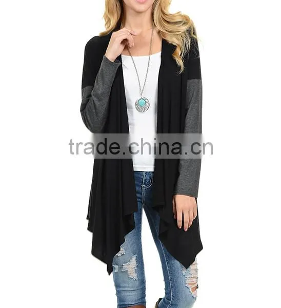Stylish Girls Ladies Women Fashion 95% Rayon 5% Spandex Black Open Cardigan With Long Sleeve Cardigan Sweaters Wholesale photo-2