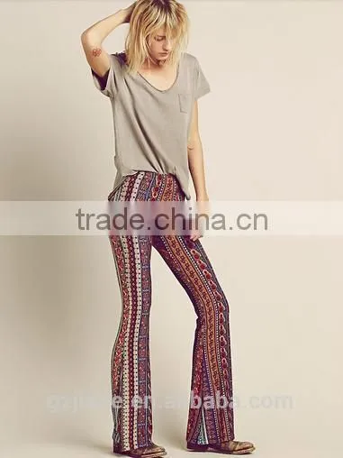 Fashion Hot Sale Paisley Print Stretch Flare Boho Hippie Style Pants Boho Pants Bell Bottom Trousers photo-2
