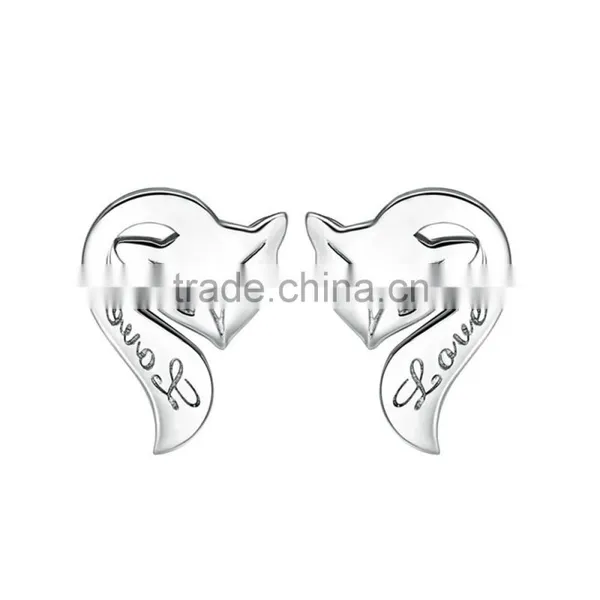 925 Sterling Silver Fashion Fox Animal Shape Trendy Latest Earring Stud photo-2