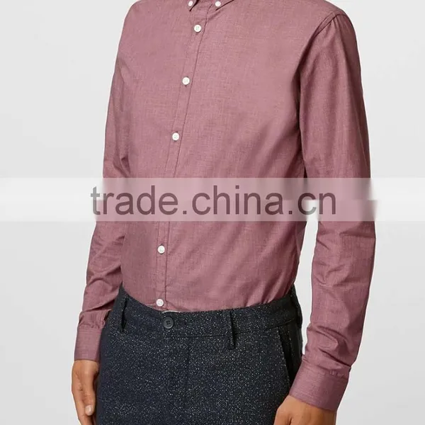 Mens Burgundy Button Down Long Sleeve Office Shirt photo-2