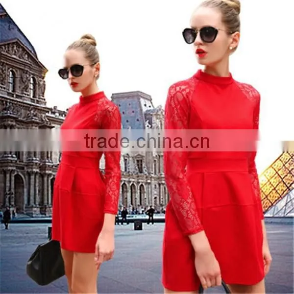 Latest Dress Designs For Ladies Dress 2014 New Women Fashion European Square Collar Lace Patchwork photo-2