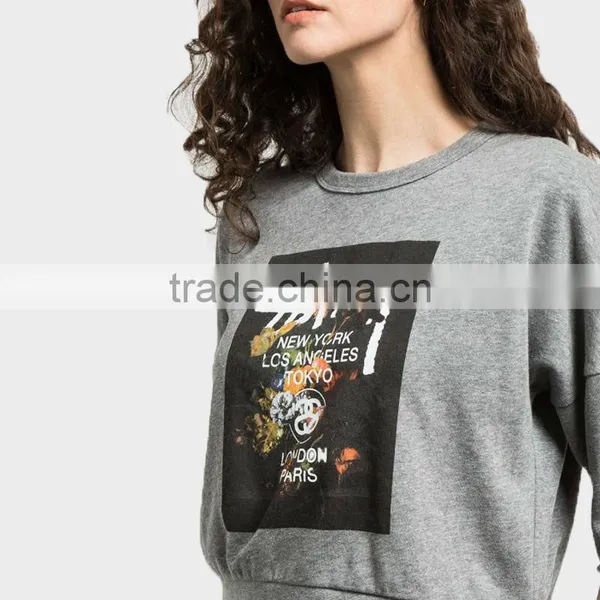 China Fashion Design Hoddies Half Sleeve Crew Neck Grey Color Women's Hoddies photo-3