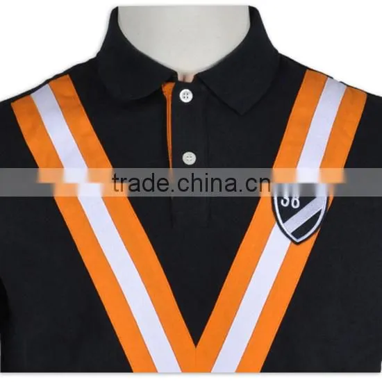 Men's Strip Polo T Shirt With Contrast Color Black Orange photo-4