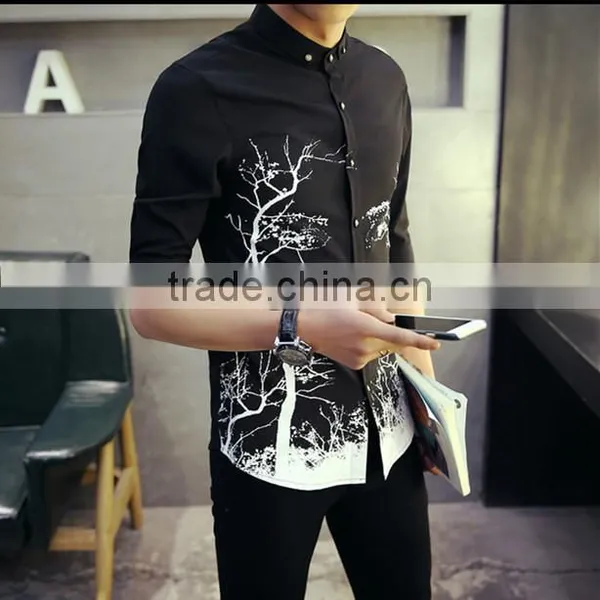 Seven Men Sleeve Han Edition Cultivate One's Morality Joker No-iron Shirt Wet Printing Individuality Student Leisure Shirt With photo-3