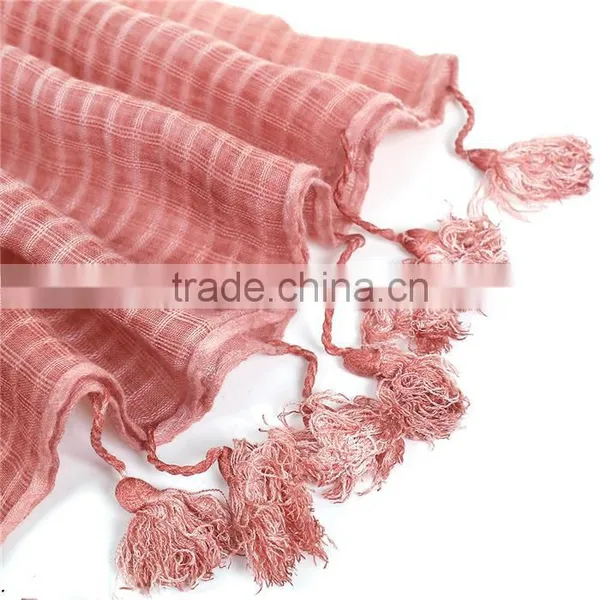 Cotton Polyester Blend Scarves & Wraps Rectangle Dark Pink Tassel Custom Design Scarf photo-2
