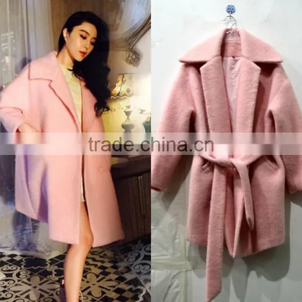 Woollen Coat Supper Start Lovely Style Pink Woollen Coat Factory Price photo-3