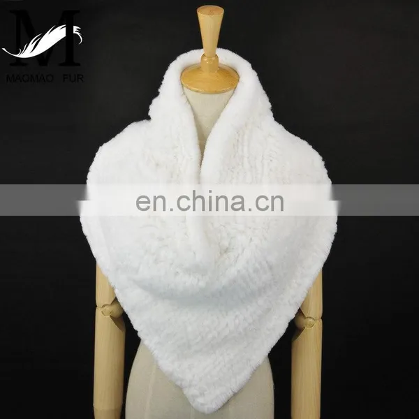 Promotional Custom Made Genuine Real Rabbit Fur Shawl / Handmade Knitted Neck Scarf photo-6