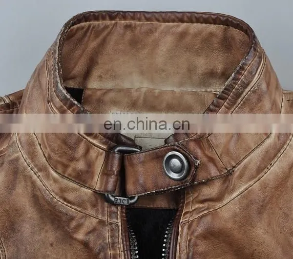 2015 Lastest Fashion Handsome Padded Garment Dyed Men Leather Jacket photo-4