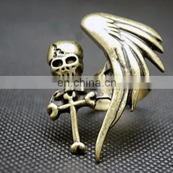 Punk Gothic Monoplane Wing Skeleton Cross Wind Skull Ring
