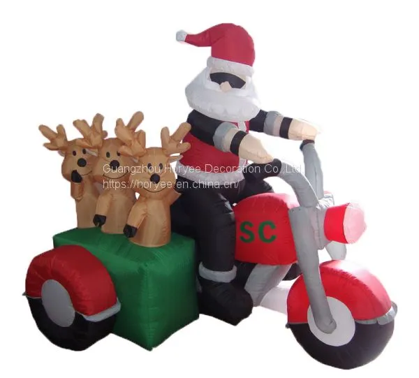 Outdoor Inflatable Santa Claus Riding Motorcycle With Reindeer for Christmas Decoration photo-2