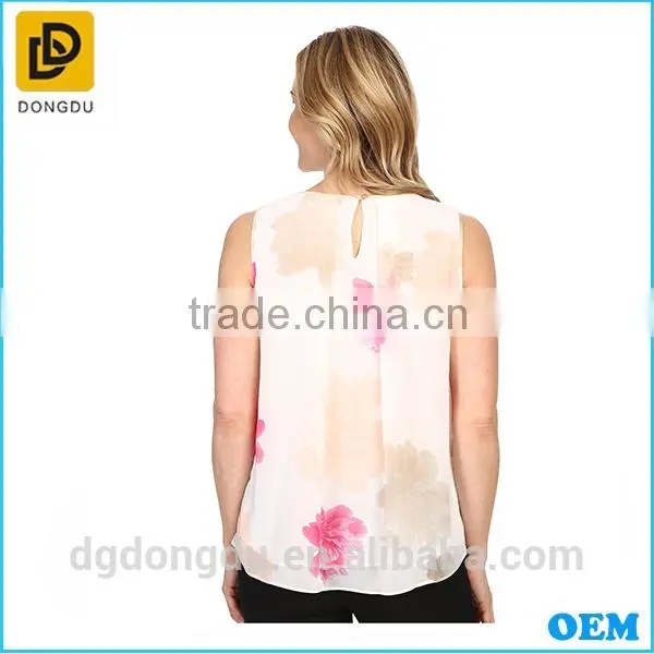 Fashionable Ladies Blouse Hot Sale 100% Cotton Sleeveless Print Blouse for Women 2016 photo-4