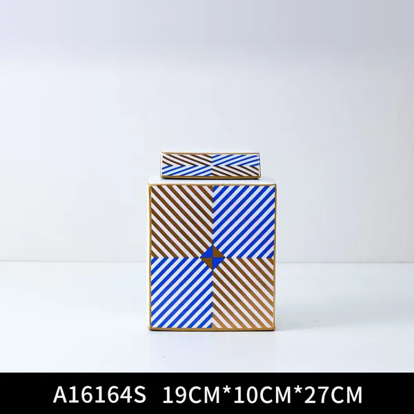 European Simple Style Blue Square Sheet Painting Cube Ceramic Flowers Vases With Lid For Study photo-5