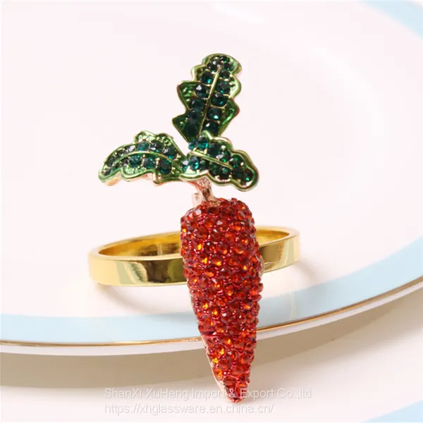 Hot Selling Red Carrot Napkin Cloth Holder With Green Leaf For Table Decoration photo-2