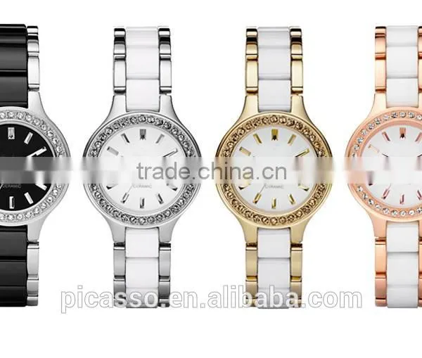 Black Silver Ceramic Quartz Ladies Bracelet Watch 8138 photo-5