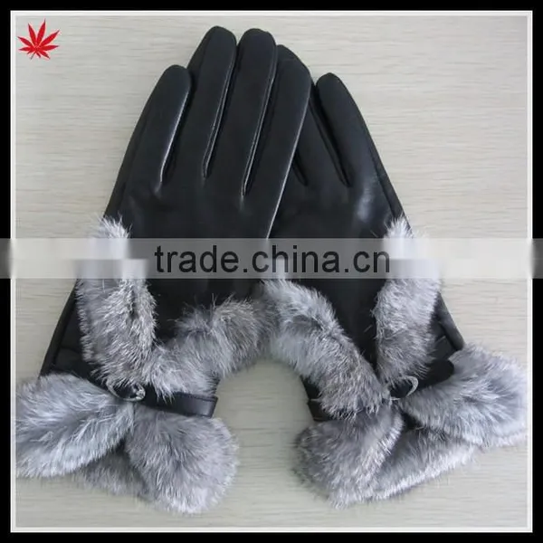 Women High Fashion Rabbit Fur Leather Glove photo-2