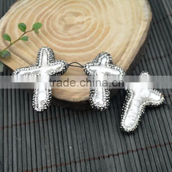 LFD-0010B Druzy Pearl Pave Rhinestone Cross Connector Beads Diy Jewelry Making photo-4