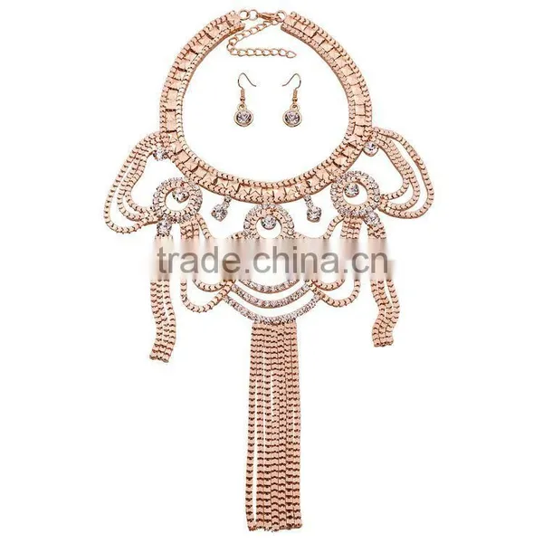 Celebrity Style Luxury Gold Drape Tassel Choker Big Necklace And Earrings photo-3