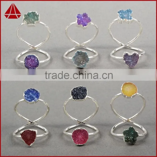 Druzy Wrapped Authintic Stone Full Finger Ring in Sterling Silver Gems Ring photo-4