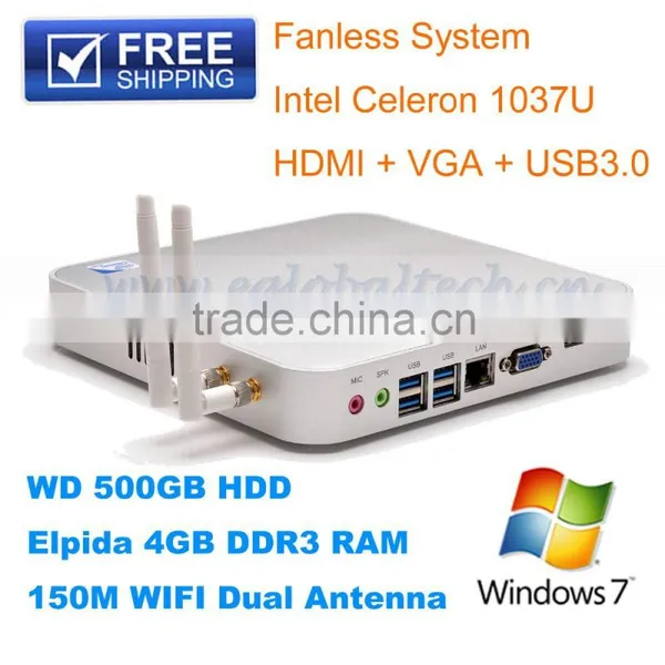Mini full hd 1080p media play Fanless Mini PC Assembled Desktop Computer Intel Celeron 1037U HM77 TF Card+4 USB3.0+USB2.0 WiFi
