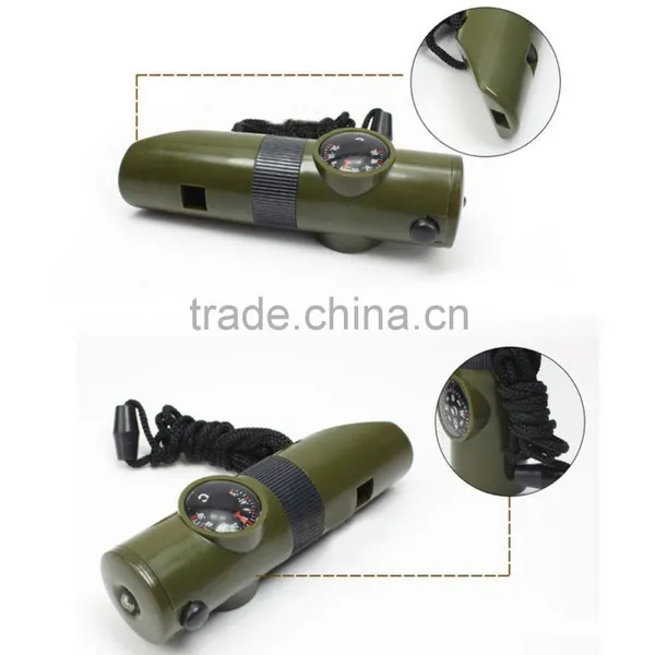 Multifunctional 7 in 1 Camping Outdoor Whistle With Compass Magnifier LED Flashlight Thermometer For Emergency Survival Tool photo-4