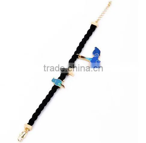 >< SW16643 Exquisite Cute Blue Enamel Rope Bird Charm Bracelet / photo-4