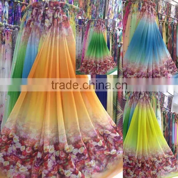 100% Polyester Flowers Digital Printed Chiffon Fabric for Cheap Sale photo-3