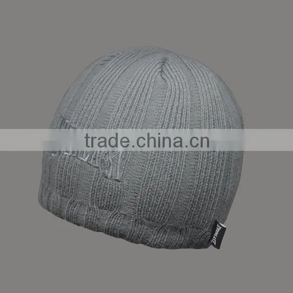 CHARACTER GREY EMBROIDERY BEANIE HATS WHOLESALE WITH WOVEN LABEL