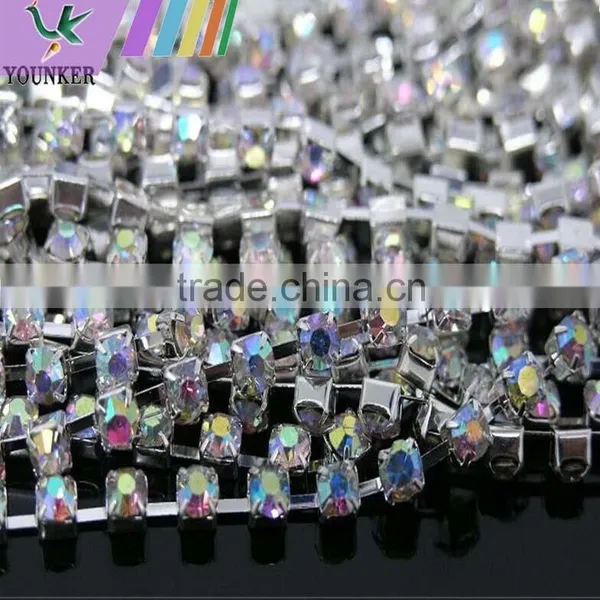 15 FEET1 Yard SS24 5mm AB Clear Crystal Gold Plated Rhinestone Chain Trims Cup Chain Wedding Garments Decoration YSCHC1032 photo-5