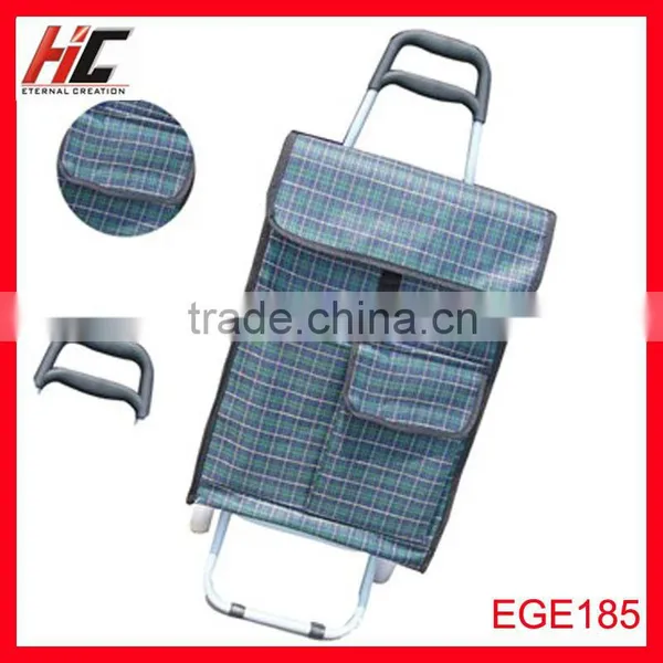 Functional Plaid Shopping Trolley Bags With 2 Wheels