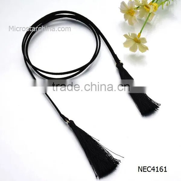 2016 Fashion Black Velvet PU Leather Chain Necklace Stretch Tattoo Choker Elastic Tassel Necklaces photo-2