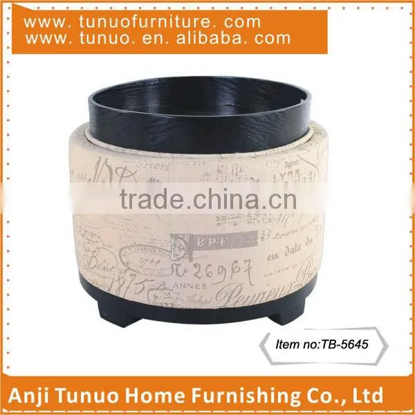 Print Pattern Fabric Round Ottoman With Tea Tray and Lid