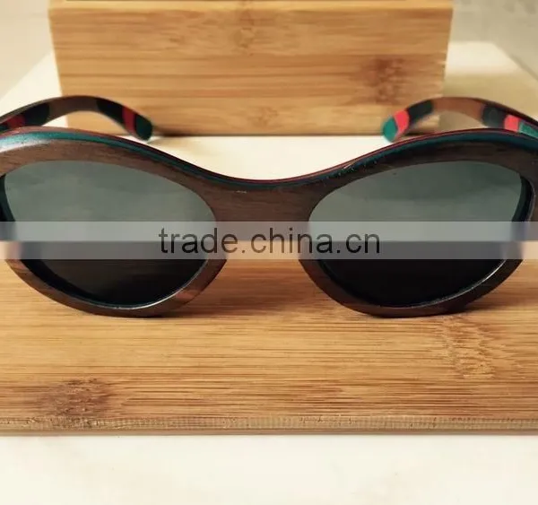 2015 OEM Colorful Lenses Wooden Bamboo Sunglasses, 100% Handmade Skateboard Sun Glasses photo-3